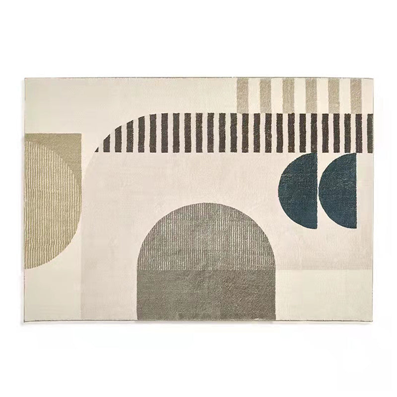 Light Yellow Irregular Line Rug Polyester Simple Rug Washable Rug for Living Room