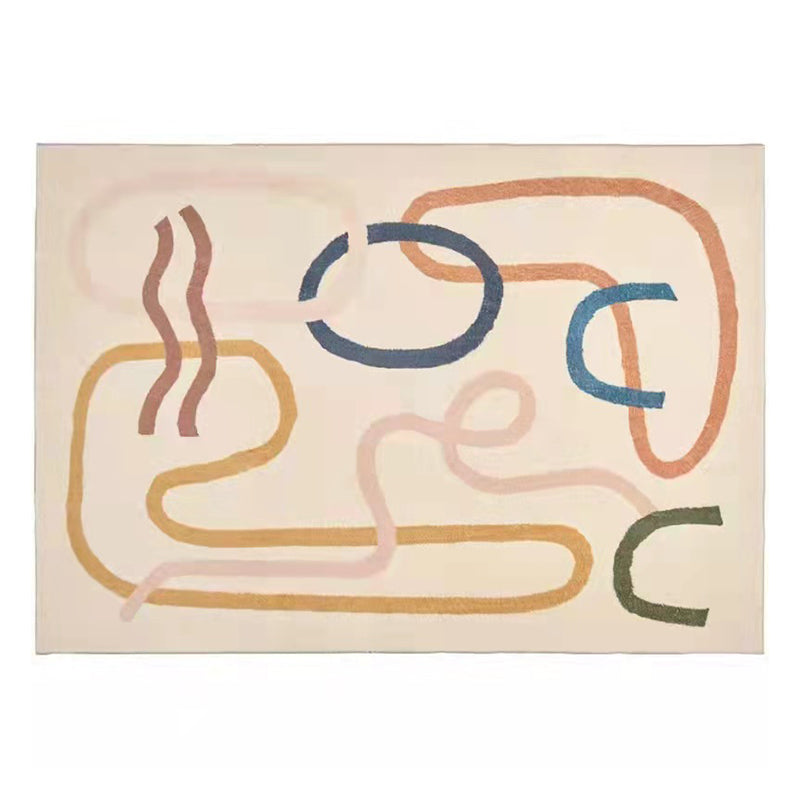 Light Yellow Irregular Line Rug Polyester Simple Rug Washable Rug for Living Room