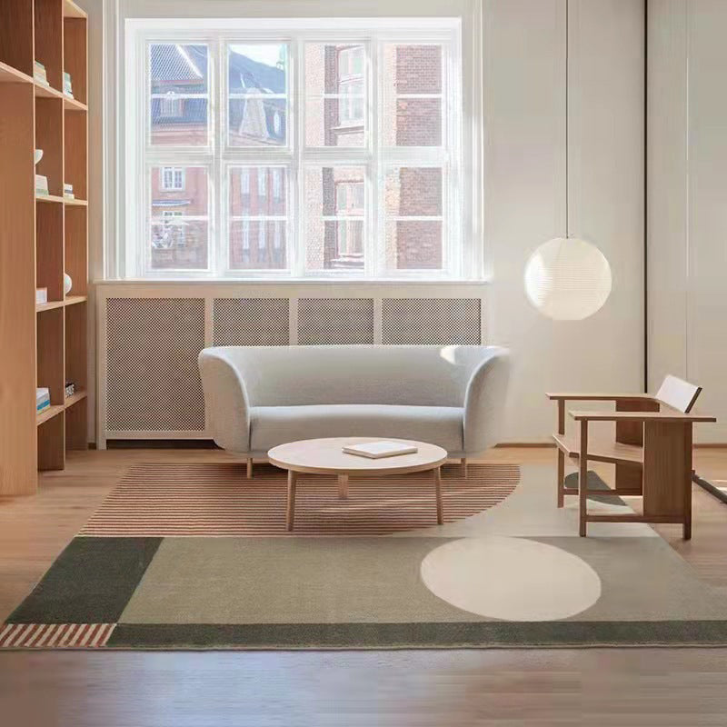 Light Yellow Irregular Line Rug Polyester Simple Rug Washable Rug for Living Room