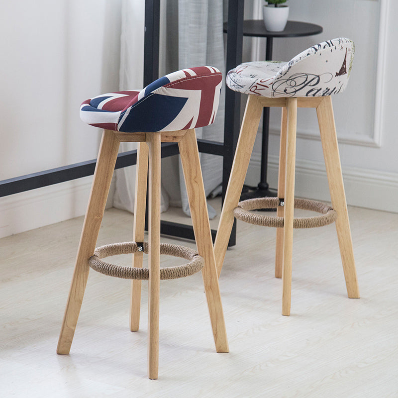 Modern Armless Backrest Counter Stool Wood Bedroom Bar Stool with Cushion and Pedal