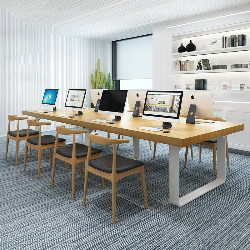 Mesa de comedor de rectángulo industrial de metal pino mesa de madera maciza con base de trineo