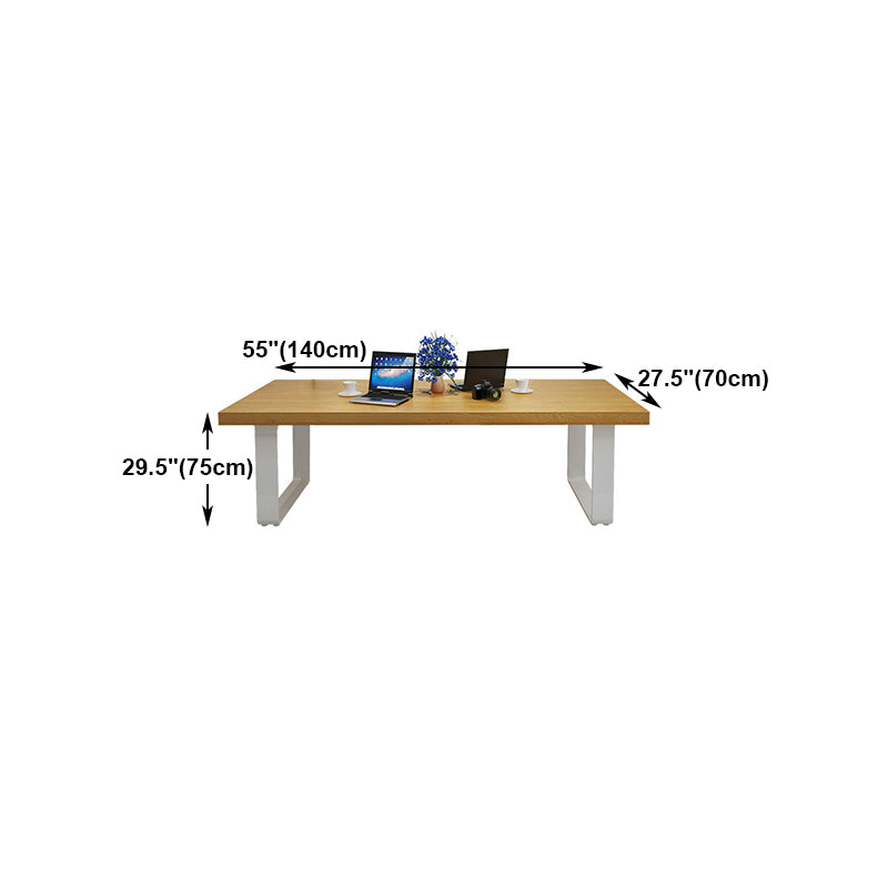 Mesa de comedor de rectángulo industrial de metal pino mesa de madera maciza con base de trineo