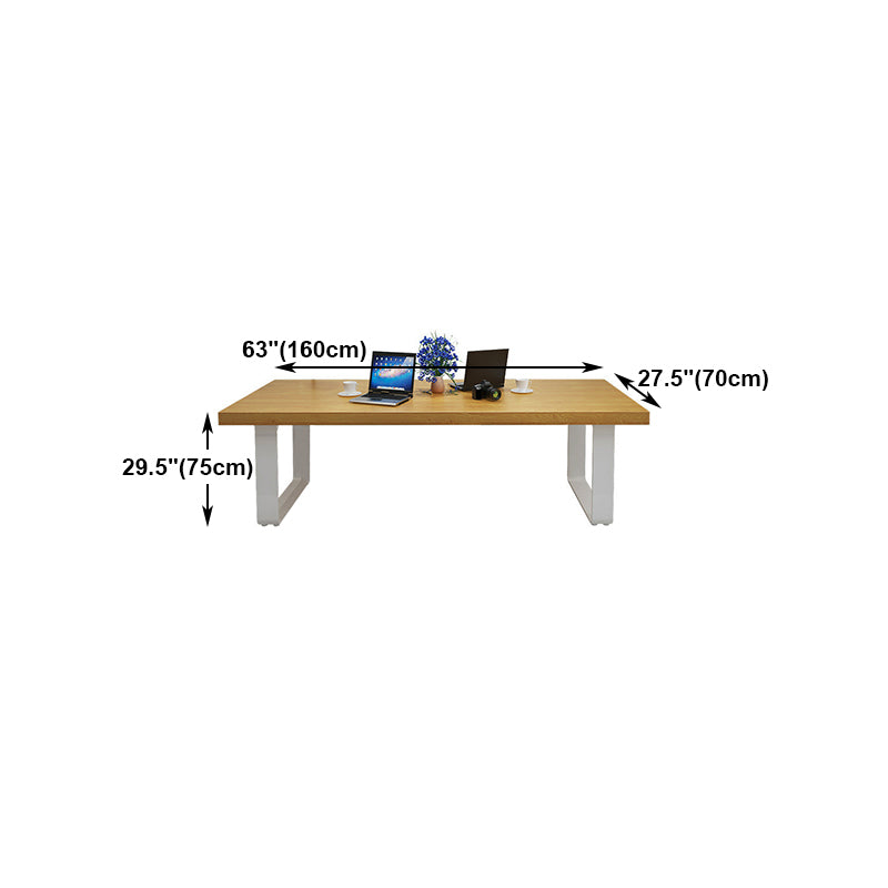 Mesa de comedor de rectángulo industrial de metal pino mesa de madera maciza con base de trineo