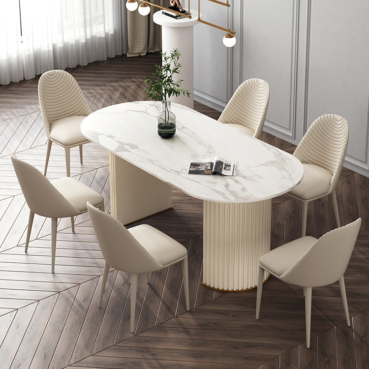 Traditionele luxe eettafel Ovaal Dubbele voetstuk Dining Site Tafel voor eetkamer