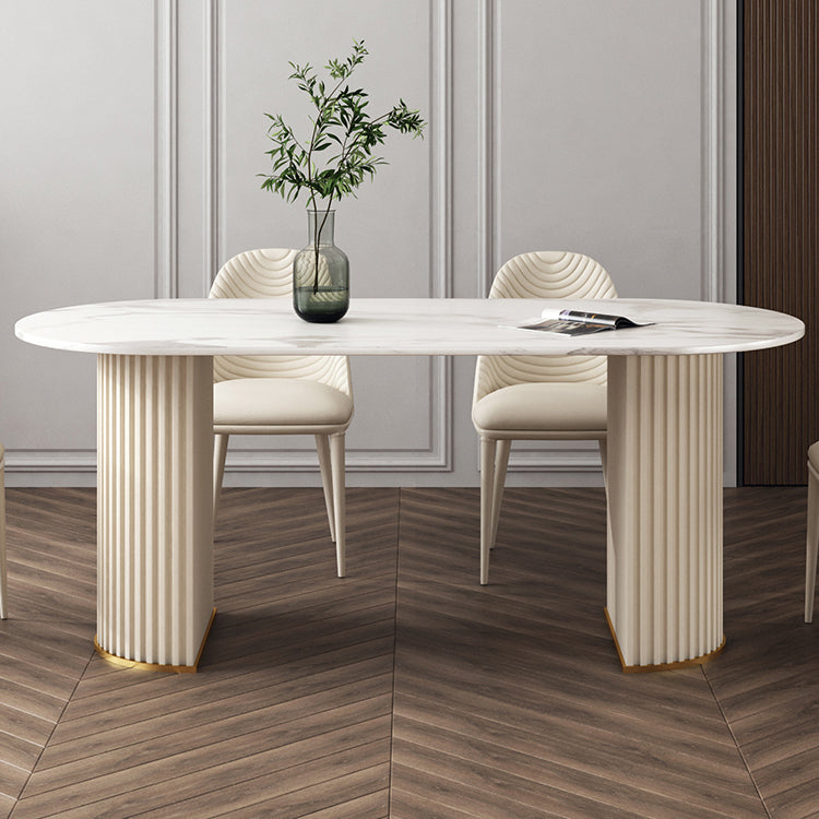 Traditionele luxe eettafel Ovaal Dubbele voetstuk Dining Site Tafel voor eetkamer