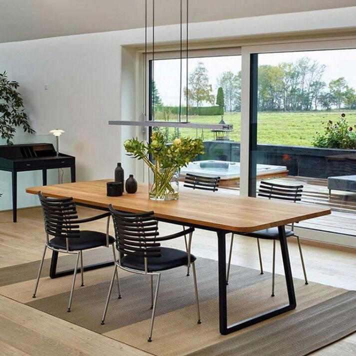 Rechthoek dubbele voetstuk industriële tafel vaste tabel met vast hout