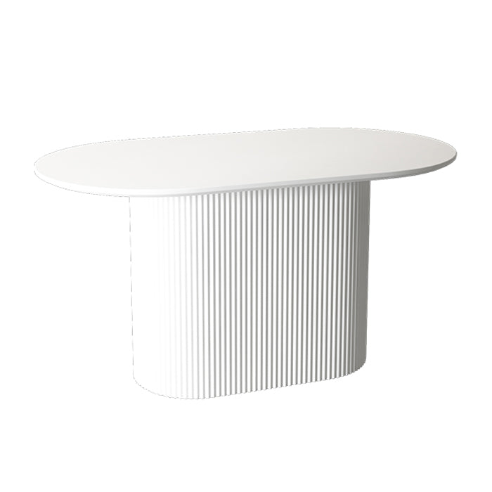 Modern White Top Dining Table Oval Dining Table with Wooden Base