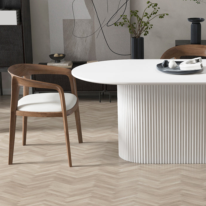 Modern White Top Dining Table Oval Dining Table with Wooden Base