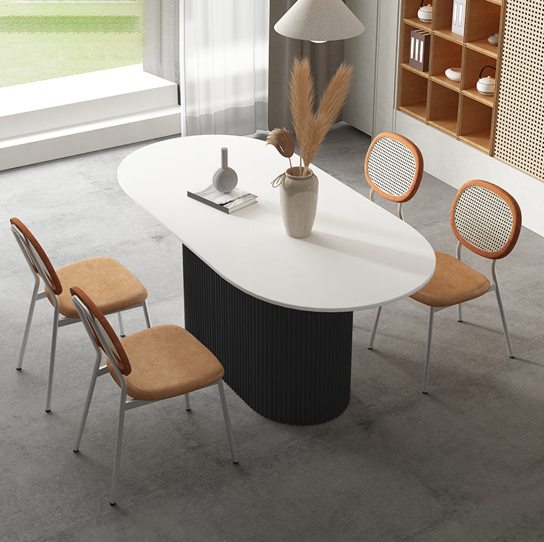 Modern White Top Dining Table Oval Dining Table with Wooden Base