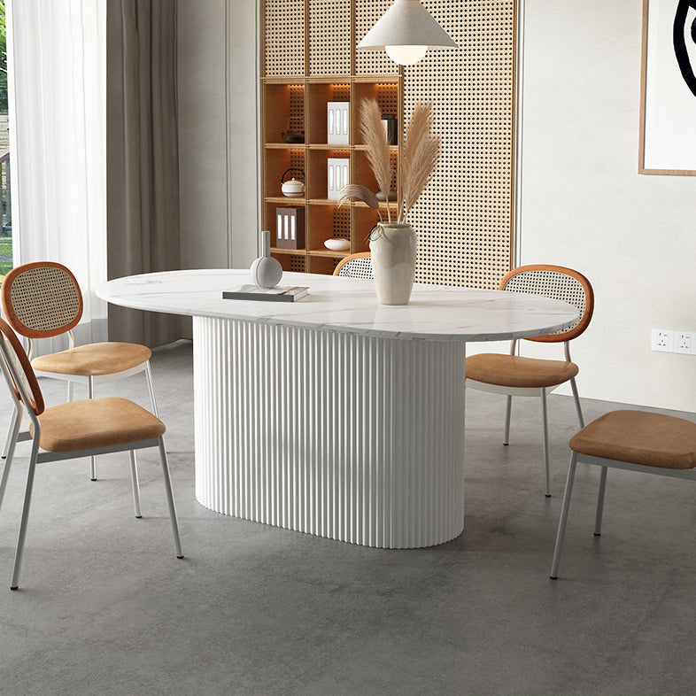 Modern White Top Dining Table Oval Dining Table with Wooden Base