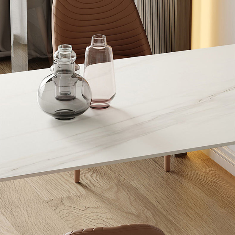 Sintered Stone Dining Table White Top Modern Double Pedestal Table for Kitchen