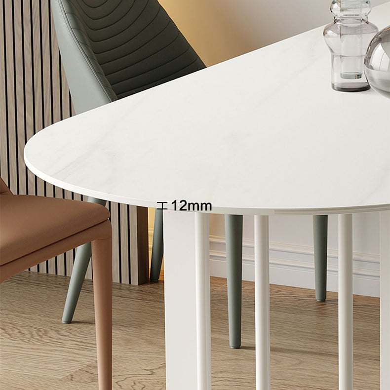 Sintered Stone Dining Table White Top Modern Double Pedestal Table for Kitchen