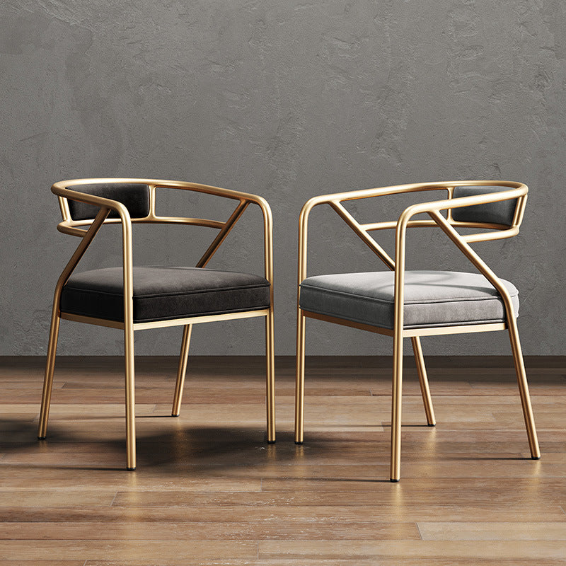 Silla de metal escandinavo Glam para comedor y cocina, sillón con respaldo abierto