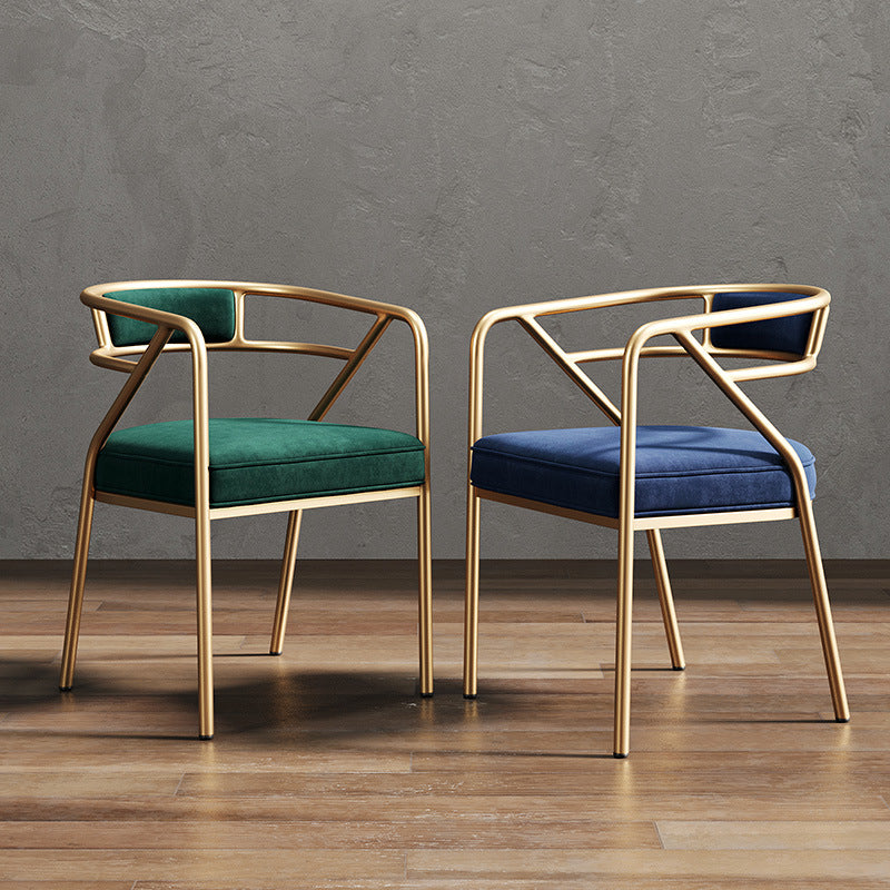 Silla de metal escandinavo Glam para comedor y cocina, sillón con respaldo abierto