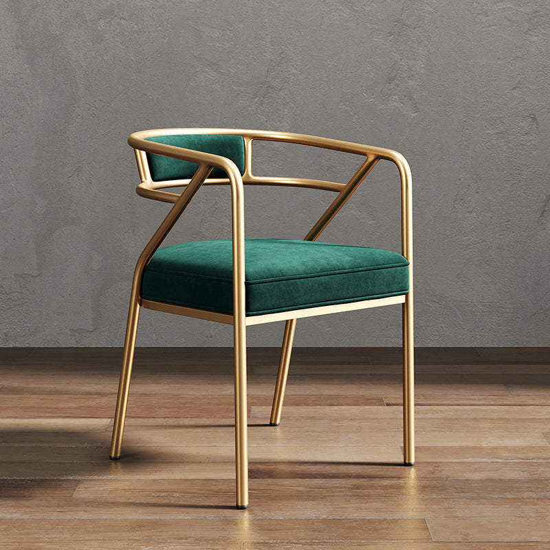 Silla de metal escandinavo Glam para comedor y cocina, sillón con respaldo abierto
