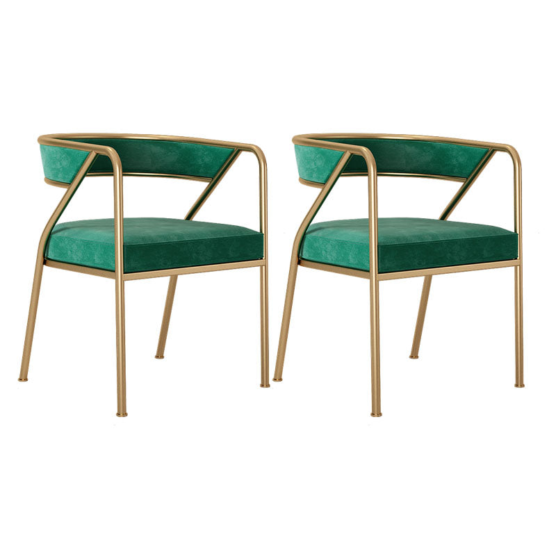 Silla de comedor con brazo de metal Glam, respaldo abierto, silla lateral para uso doméstico