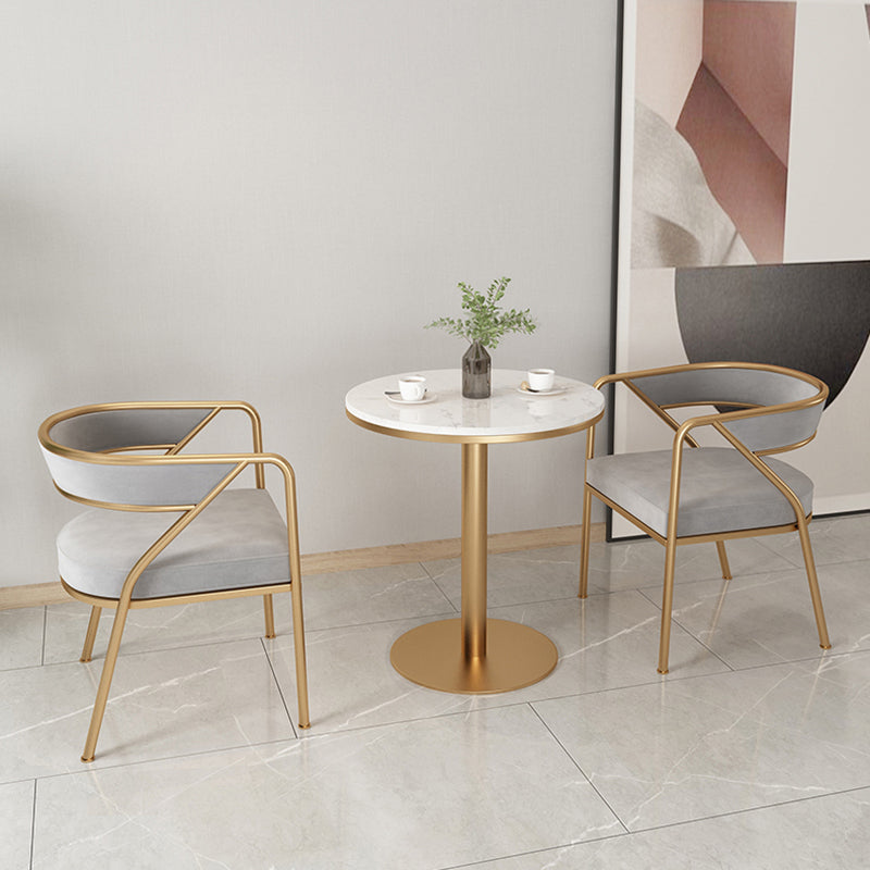 Silla de comedor con brazo de metal Glam, respaldo abierto, silla lateral para uso doméstico