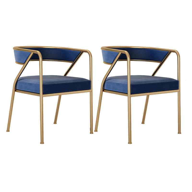 Silla de comedor con brazo de metal Glam, respaldo abierto, silla lateral para uso doméstico