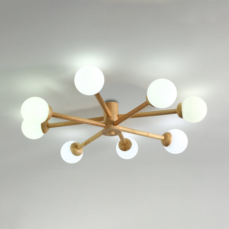 Modern Flush Light Fixtures Wood Sphere Flush Mount Lamp in Brown for Living Room