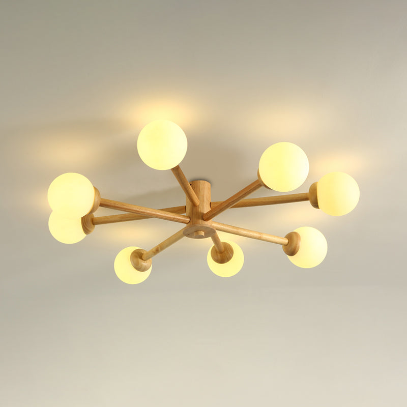 Modern Flush Light Fixtures Wood Sphere Flush Mount Lamp in Brown for Living Room