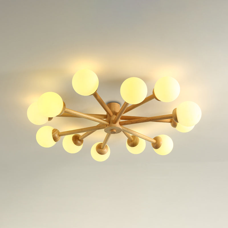 Modern Flush Light Fixtures Wood Sphere Flush Mount Lamp in Brown for Living Room
