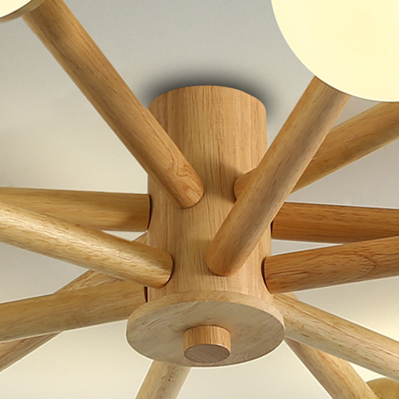 Modern Flush Light Fixtures Wood Sphere Flush Mount Lamp in Brown for Living Room