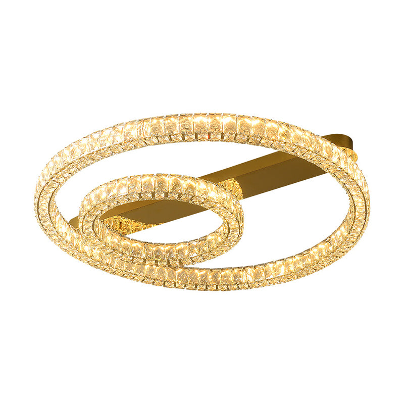 Moderne, runde Deckenleuchte aus Kristallglas in Gold für das Wohnzimmer