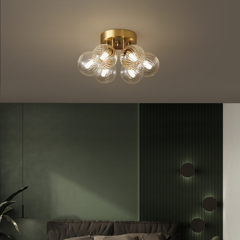 Modern Flush Light Fixtures Transparent Glass Sphere Flush Mount Lamp in Gold