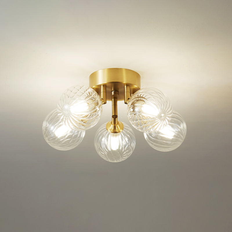 Modern Flush Light Fixtures Transparent Glass Sphere Flush Mount Lamp in Gold