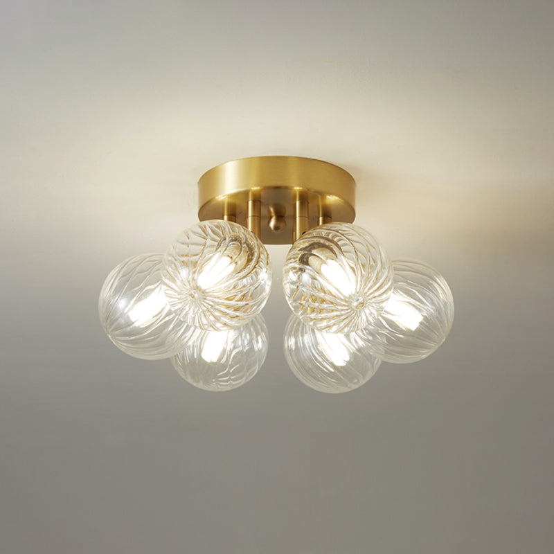 Modern Flush Light Fixtures Transparent Glass Sphere Flush Mount Lamp in Gold