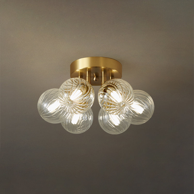 Modern Flush Light Fixtures Transparent Glass Sphere Flush Mount Lamp in Gold