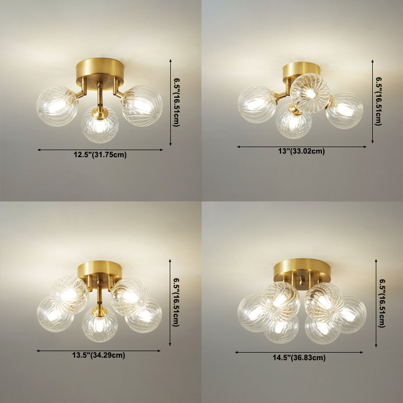 Modern Flush Light Fixtures Transparent Glass Sphere Flush Mount Lamp in Gold