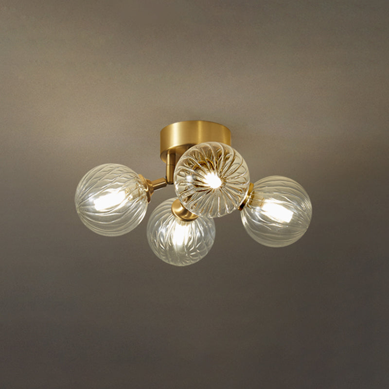Modern Flush Light Fixtures Transparent Glass Sphere Flush Mount Lamp in Gold