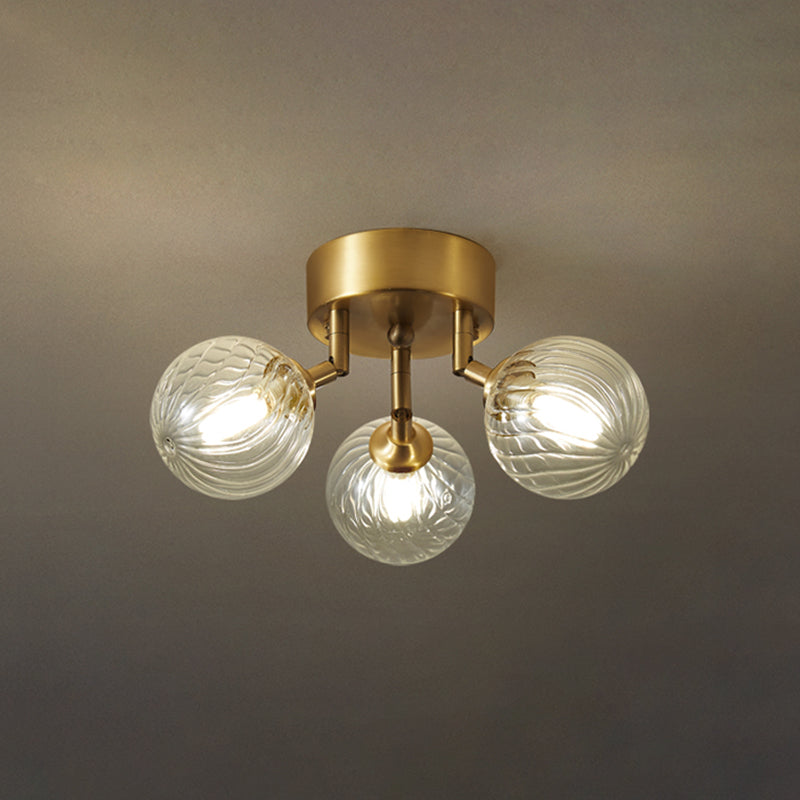 Modern Flush Light Fixtures Transparent Glass Sphere Flush Mount Lamp in Gold