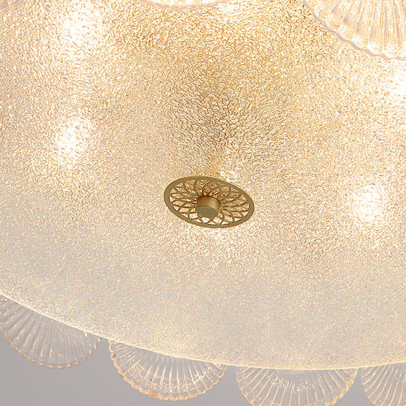 Gold Metal Flush Mount Light Armaturen Traditionele Drum Slaapkamer Flush Plafond Lampen met Glas Shade