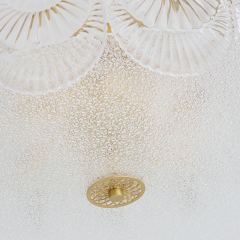 Gold Metal Flush Mount Light Armaturen Traditionele Drum Slaapkamer Flush Plafond Lampen met Glas Shade