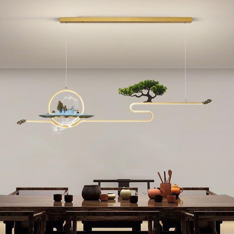 Luces de isla de forma lineal Luces de estilo contemporáneo Metal Dos accesorios de iluminación colgante