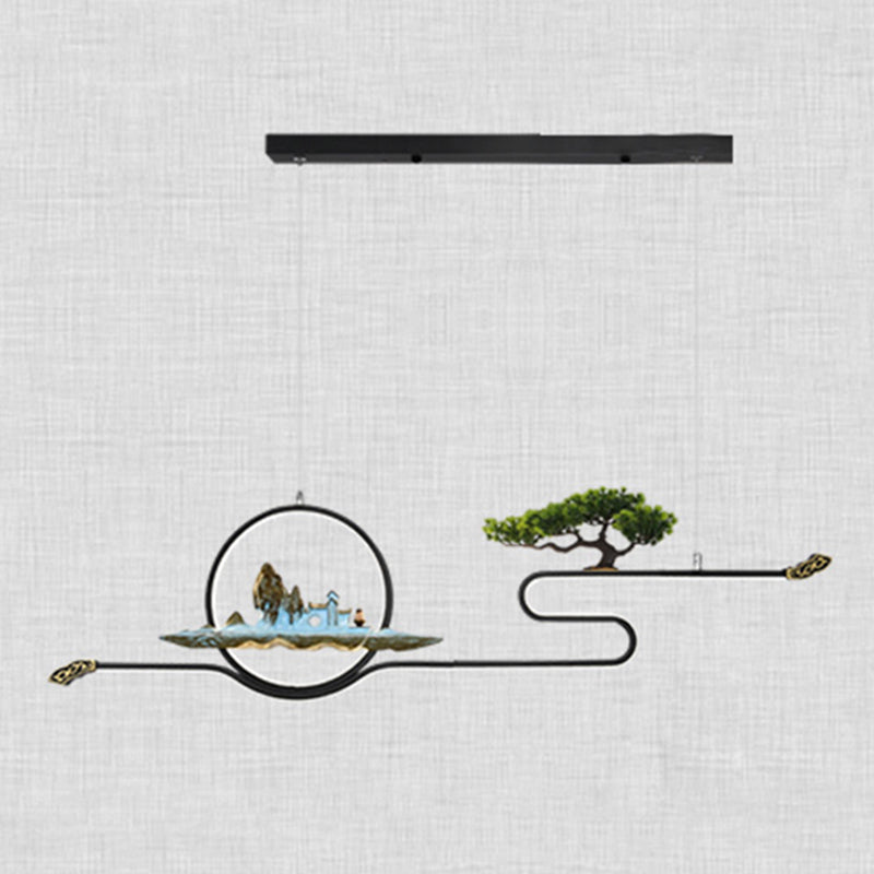 Luces de isla de forma lineal Luces de estilo contemporáneo Metal Dos accesorios de iluminación colgante