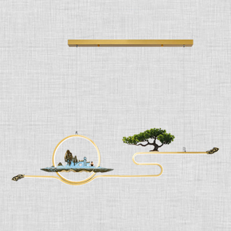 Luces de isla de forma lineal Luces de estilo contemporáneo Metal Dos accesorios de iluminación colgante