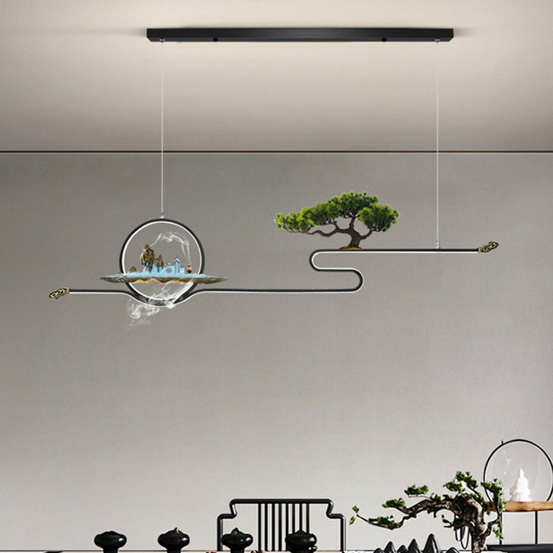 Luces de isla de forma lineal Luces de estilo contemporáneo Metal Dos accesorios de iluminación colgante