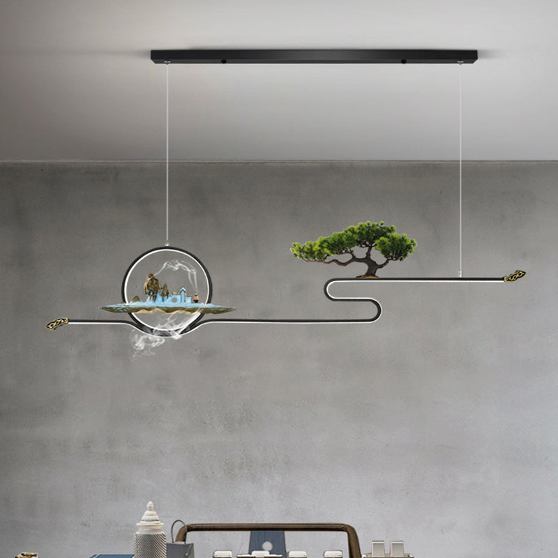 Luces de isla de forma lineal Luces de estilo contemporáneo Metal Dos accesorios de iluminación colgante