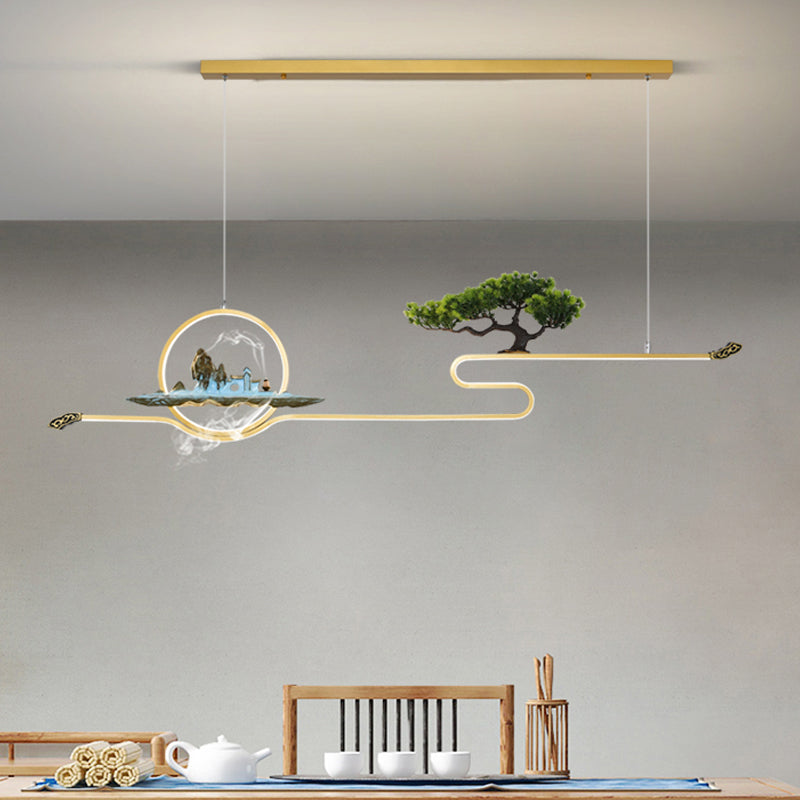 Luces de isla de forma lineal Luces de estilo contemporáneo Metal Dos accesorios de iluminación colgante