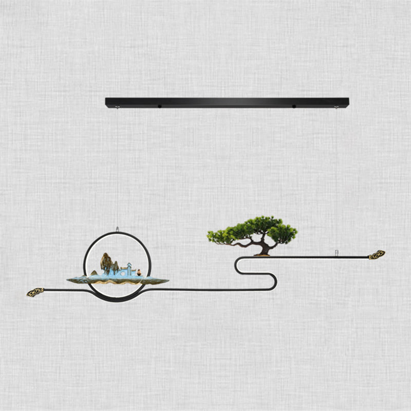 Luces de isla de forma lineal Luces de estilo contemporáneo Metal Dos accesorios de iluminación colgante