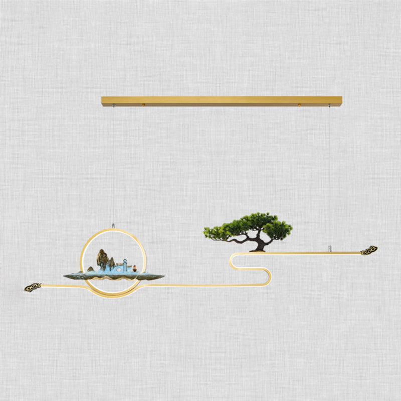 Luces de isla de forma lineal Luces de estilo contemporáneo Metal Dos accesorios de iluminación colgante