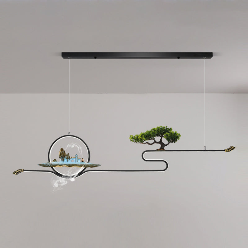 Luces de isla de forma lineal Luces de estilo contemporáneo Metal Dos accesorios de iluminación colgante