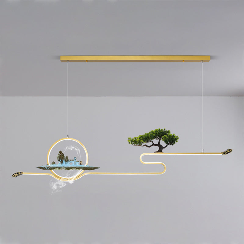 Luces de isla de forma lineal Luces de estilo contemporáneo Metal Dos accesorios de iluminación colgante