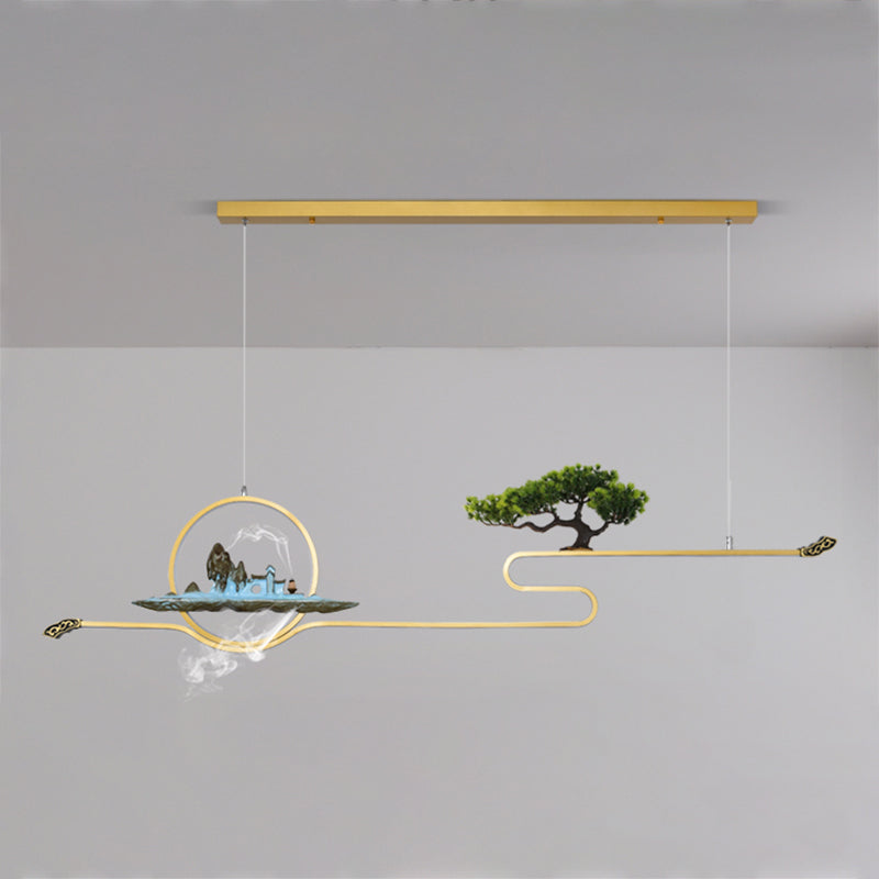 Luces de isla de forma lineal Luces de estilo contemporáneo Metal Dos accesorios de iluminación colgante