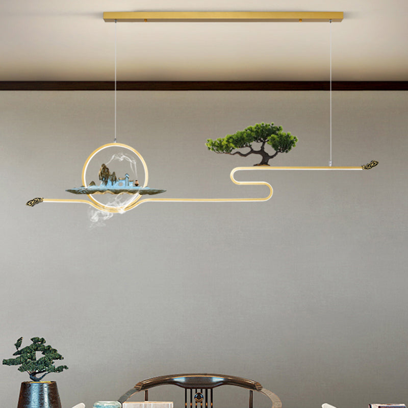 Luces de isla de forma lineal Luces de estilo contemporáneo Metal Dos accesorios de iluminación colgante