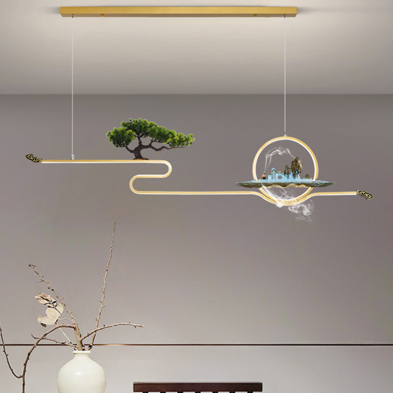 Luces de isla de forma lineal Luces de estilo contemporáneo Metal Dos accesorios de iluminación colgante