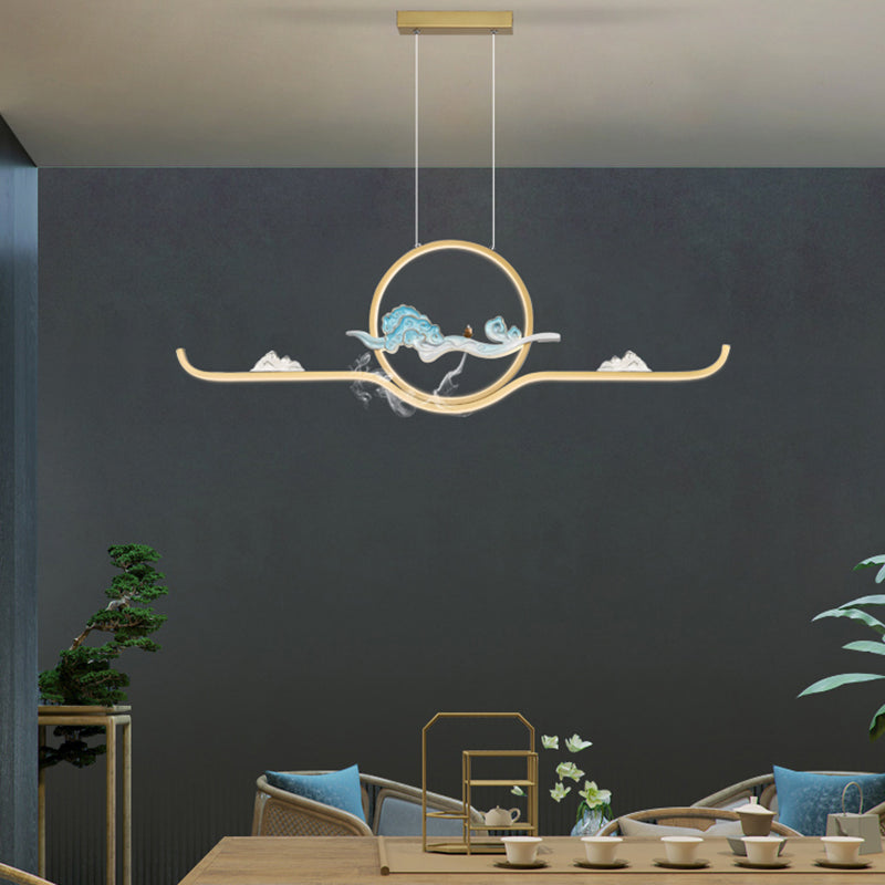 Linear Shape Island Lights Contemporary Style Metal 2 Light Pendant Lighting Fixtures